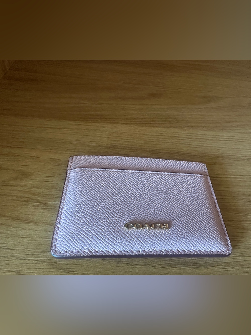 Coach Pale Pink Pebbled Leather Card Holder with Gold Logo